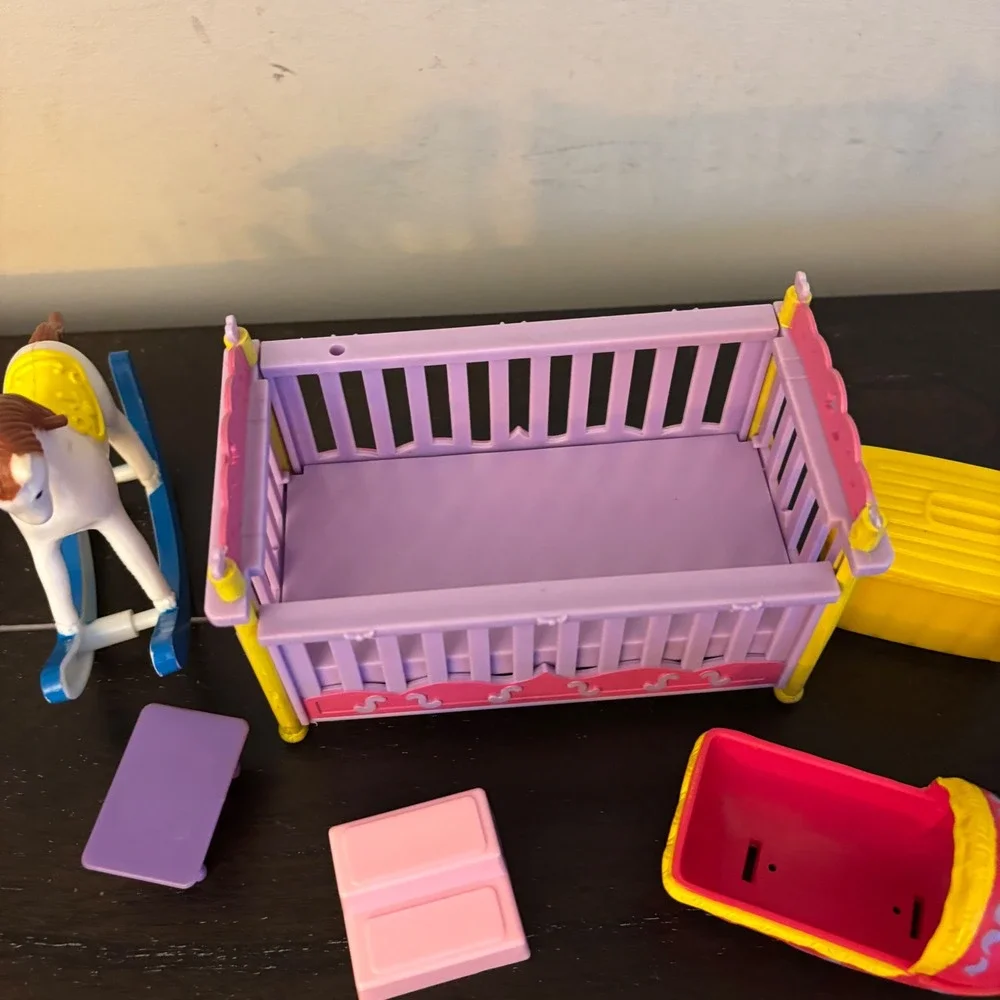 Vintage Kid Kore Dollhouse Furniture Lot | Crib Rocking Horse Wagon | 8pc Set